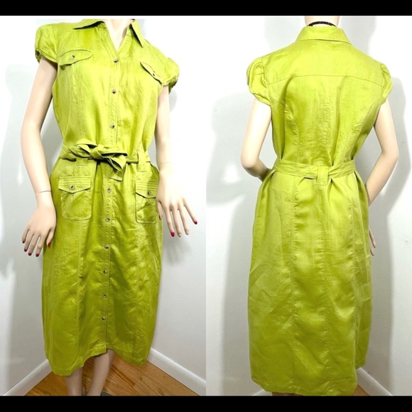 Dresses & Skirts - ✅Lino USA Neon Green Linen Midi Dress for women size Small